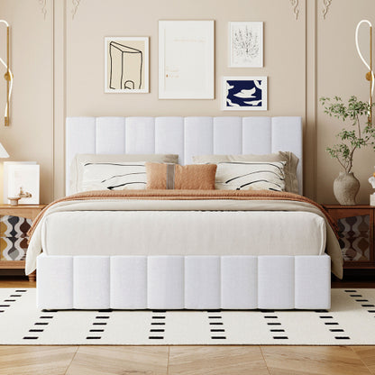 CAMA BLANCA #3-WHITE BED QUEEN Queen size Upholstered Platform bed with a Hydraulic Storage System - White(OLD SKU: LP000211AAK)