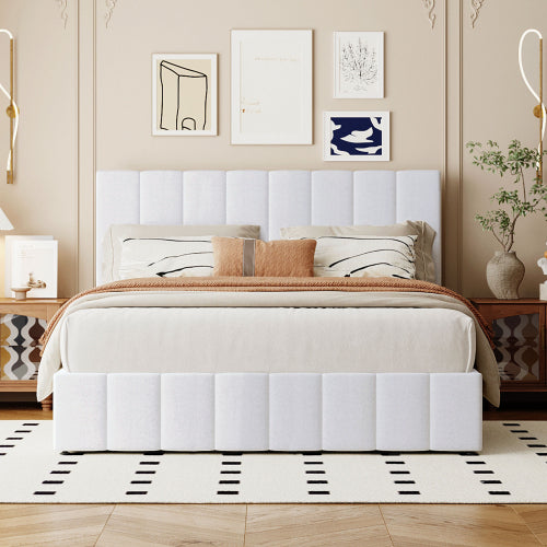 CAMA BLANCA #3-WHITE BED QUEEN Queen size Upholstered Platform bed with a Hydraulic Storage System - White(OLD SKU: LP000211AAK)