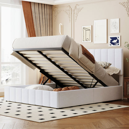 CAMA BLANCA #3-WHITE BED QUEEN Queen size Upholstered Platform bed with a Hydraulic Storage System - White(OLD SKU: LP000211AAK)