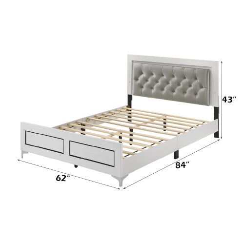 CAMA BLANCA DE LUCES QUEEN-WHITE BED WITH LED LIGHTS-Gray Leatherette & White Queen Bed w/LED