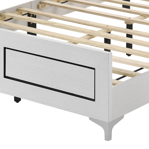 CAMA BLANCA DE LUCES QUEEN-WHITE BED WITH LED LIGHTS-Gray Leatherette & White Queen Bed w/LED