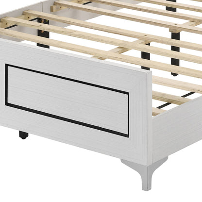 CAMA BLANCA DE LUCES QUEEN-WHITE BED WITH LED LIGHTS-Gray Leatherette & White Queen Bed w/LED