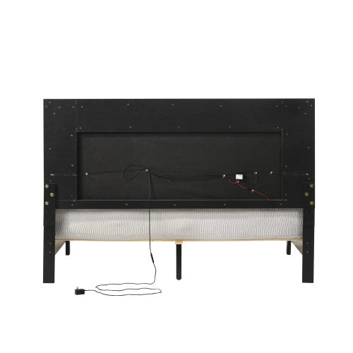 CAMA BLANCA DE LUCES QUEEN-WHITE BED WITH LED LIGHTS-Gray Leatherette & White Queen Bed w/LED
