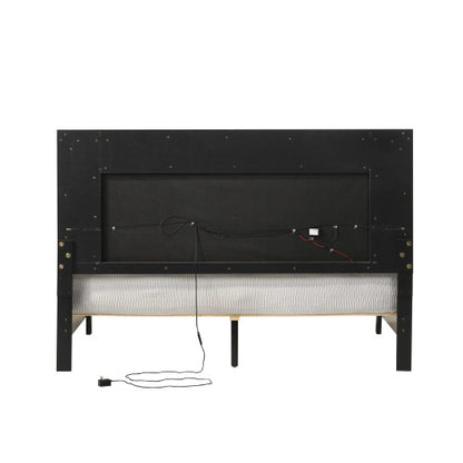 CAMA BLANCA DE LUCES QUEEN-WHITE BED WITH LED LIGHTS-Gray Leatherette & White Queen Bed w/LED