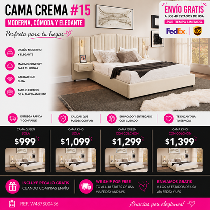 CAMA CREMA #15 BEIGE CON MESITAS