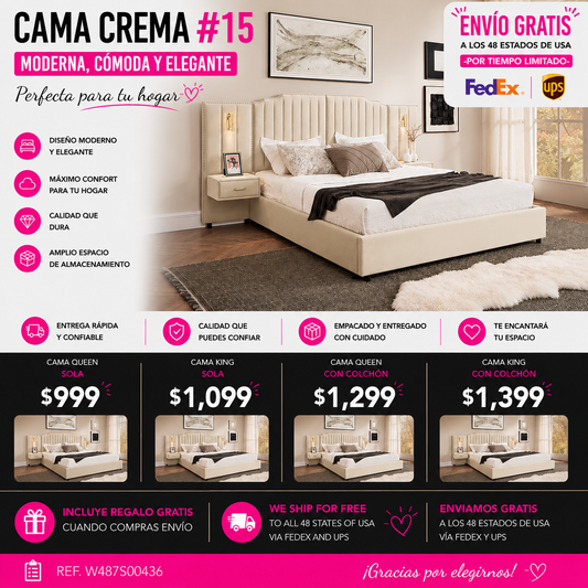 CAMA CREMA #15 BEIGE CON MESITAS