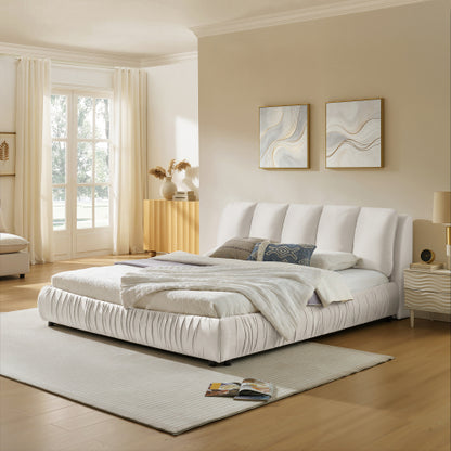CAMA CREMA BEIGE #17 SOLO EN KING SIZE-King Size Upholstered Bed Frame, Modern Minimalist Style with Segmented Plump Compressed Sponge Headboard, Shiny velvet & Sturdy Leg Support, Mattress Not Included-Beige