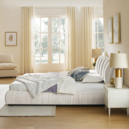 CAMA CREMA BEIGE #17 SOLO EN KING SIZE-King Size Upholstered Bed Frame, Modern Minimalist Style with Segmented Plump Compressed Sponge Headboard, Shiny velvet & Sturdy Leg Support, Mattress Not Included-Beige