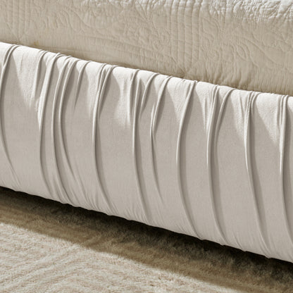 CAMA CREMA BEIGE #17 SOLO EN KING SIZE-King Size Upholstered Bed Frame, Modern Minimalist Style with Segmented Plump Compressed Sponge Headboard, Shiny velvet & Sturdy Leg Support, Mattress Not Included-Beige