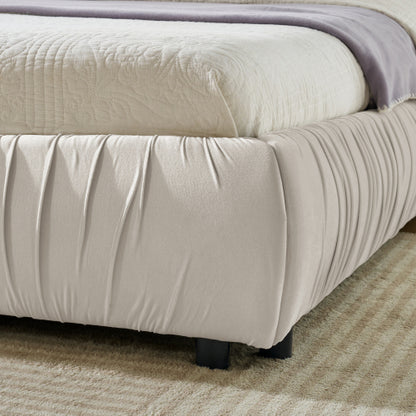 CAMA CREMA BEIGE #17 SOLO EN KING SIZE-King Size Upholstered Bed Frame, Modern Minimalist Style with Segmented Plump Compressed Sponge Headboard, Shiny velvet & Sturdy Leg Support, Mattress Not Included-Beige