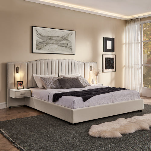 CAMA CREMA #15 BEIGE CON MESITAS