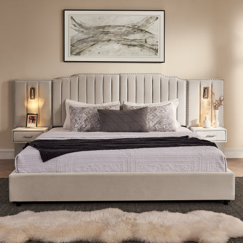 CAMA CREMA #15 BEIGE CON MESITAS