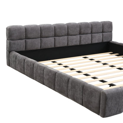 CAMA GRIS #23 KING GREY BED Elegant  Upholstered Bed with Checkerboard Design, King, Grey