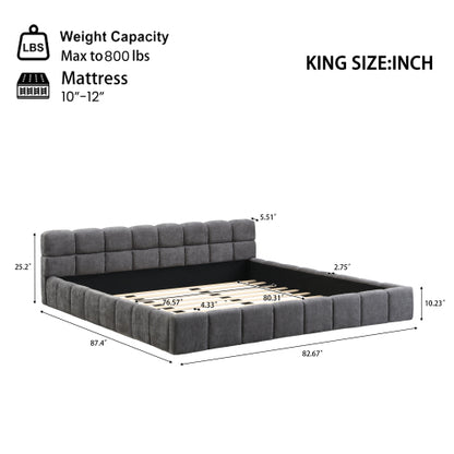 CAMA GRIS #23 KING GREY BED Elegant  Upholstered Bed with Checkerboard Design, King, Grey