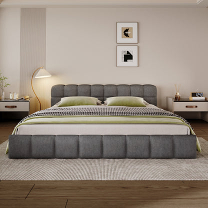 CAMA GRIS #23 KING GREY BED Elegant  Upholstered Bed with Checkerboard Design, King, Grey