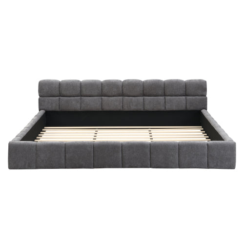 CAMA GRIS #23 KING GREY BED Elegant  Upholstered Bed with Checkerboard Design, King, Grey