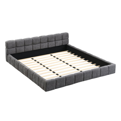 CAMA GRIS #23 KING GREY BED Elegant  Upholstered Bed with Checkerboard Design, King, Grey