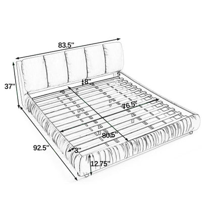 CAMA GRIS SATIN #3 KING GRAY King Size Upholstered Bed Frame, Modern Minimalist Style with Segmented Plump Compressed Sponge Headboard, Shiny velvet & Sturdy Leg Support, Mattress Not Included-Gray
