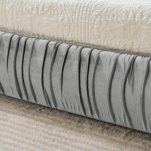 CAMA GRIS SATIN #3 KING GRAY King Size Upholstered Bed Frame, Modern Minimalist Style with Segmented Plump Compressed Sponge Headboard, Shiny velvet & Sturdy Leg Support, Mattress Not Included-Gray