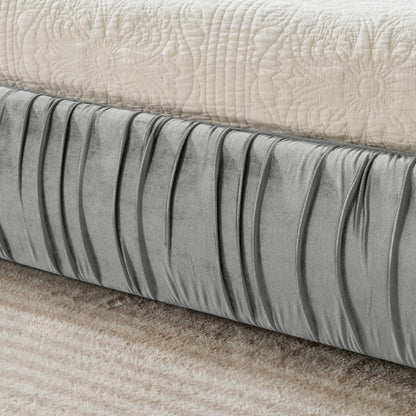 CAMA GRIS SATIN #3 KING GRAY King Size Upholstered Bed Frame, Modern Minimalist Style with Segmented Plump Compressed Sponge Headboard, Shiny velvet & Sturdy Leg Support, Mattress Not Included-Gray