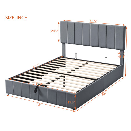 CAMA GRIS #23-QUEEN Queen size Upholstered Platform bed with a Hydraulic Storage System - Gray(OLD SKU: LP000211AAE)