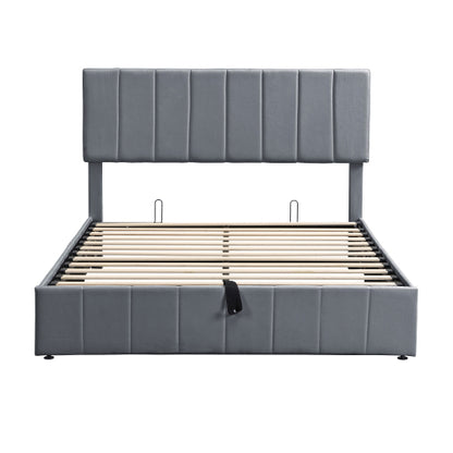 CAMA GRIS #23-QUEEN Queen size Upholstered Platform bed with a Hydraulic Storage System - Gray(OLD SKU: LP000211AAE)