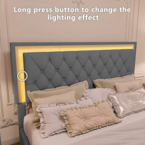 48-RECAMARA QUEEN-GRIS DE LUCES 4 PIEZAS-CAMA-COLCHON-2-MESITAS/GRAY 4 PCS. BEDROOM SET QUEEN BEDFRAME-NIGHTSTANDS
