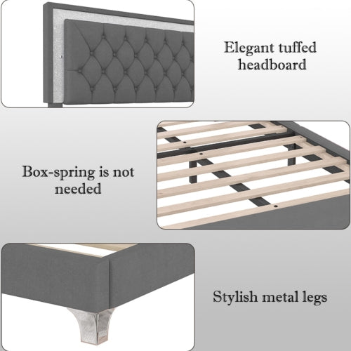 48-RECAMARA QUEEN-GRIS DE LUCES 4 PIEZAS-CAMA-COLCHON-2-MESITAS/GRAY 4 PCS. BEDROOM SET QUEEN BEDFRAME-NIGHTSTANDS