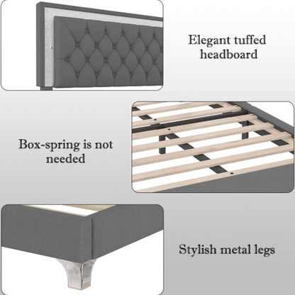 48-RECAMARA QUEEN-GRIS DE LUCES 4 PIEZAS-CAMA-COLCHON-2-MESITAS/GRAY 4 PCS. BEDROOM SET QUEEN BEDFRAME-NIGHTSTANDS