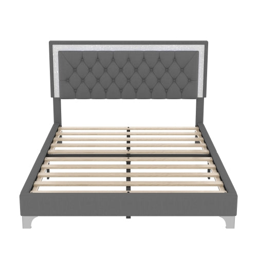48-RECAMARA QUEEN-GRIS DE LUCES 4 PIEZAS-CAMA-COLCHON-2-MESITAS/GRAY 4 PCS. BEDROOM SET QUEEN BEDFRAME-NIGHTSTANDS