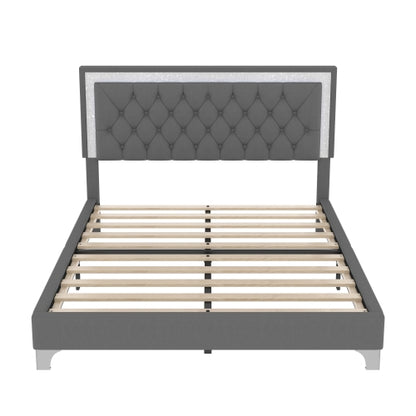 48-RECAMARA QUEEN-GRIS DE LUCES 4 PIEZAS-CAMA-COLCHON-2-MESITAS/GRAY 4 PCS. BEDROOM SET QUEEN BEDFRAME-NIGHTSTANDS