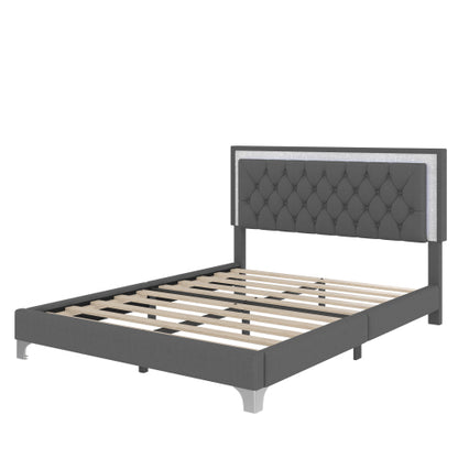 48-RECAMARA QUEEN-GRIS DE LUCES 4 PIEZAS-CAMA-COLCHON-2-MESITAS/GRAY 4 PCS. BEDROOM SET QUEEN BEDFRAME-NIGHTSTANDS