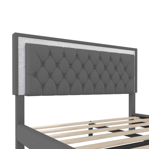 48-RECAMARA QUEEN-GRIS DE LUCES 4 PIEZAS-CAMA-COLCHON-2-MESITAS/GRAY 4 PCS. BEDROOM SET QUEEN BEDFRAME-NIGHTSTANDS
