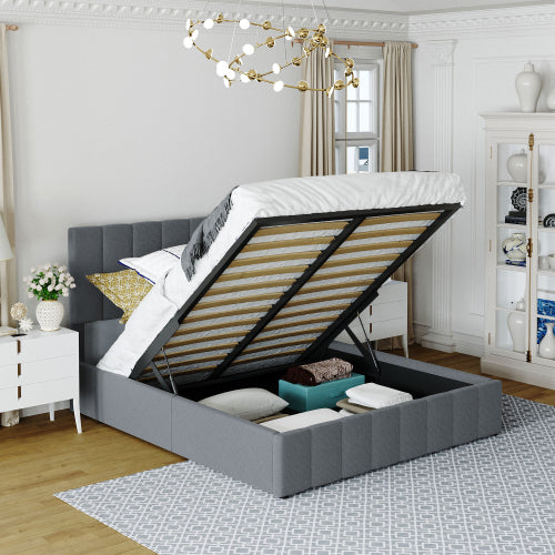 CAMA GRIS #23-QUEEN Queen size Upholstered Platform bed with a Hydraulic Storage System - Gray(OLD SKU: LP000211AAE)