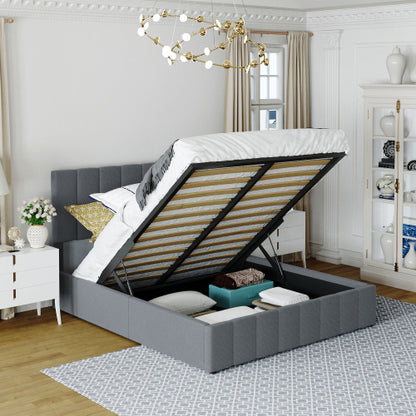 CAMA GRIS #23-QUEEN Queen size Upholstered Platform bed with a Hydraulic Storage System - Gray(OLD SKU: LP000211AAE)
