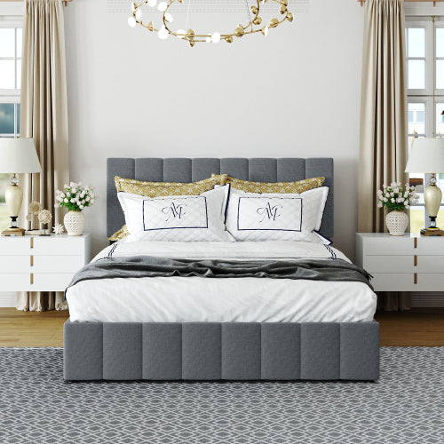 CAMA GRIS #23-QUEEN Queen size Upholstered Platform bed with a Hydraulic Storage System - Gray(OLD SKU: LP000211AAE)