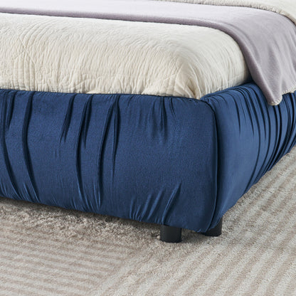 CAMA AZUL KING SIZE SOLAMENTE-King Size Upholstered Bed Frame, Modern Minimalist Style with Segmented Plump Compressed Sponge Headboard, Shiny velvet & Sturdy Leg Support, Mattress Not Included-Dark Blue