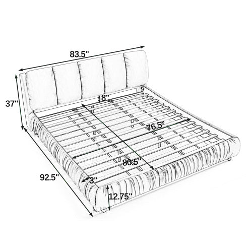 CAMA AZUL KING SIZE SOLAMENTE-King Size Upholstered Bed Frame, Modern Minimalist Style with Segmented Plump Compressed Sponge Headboard, Shiny velvet & Sturdy Leg Support, Mattress Not Included-Dark Blue