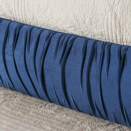 CAMA AZUL KING SIZE SOLAMENTE-King Size Upholstered Bed Frame, Modern Minimalist Style with Segmented Plump Compressed Sponge Headboard, Shiny velvet & Sturdy Leg Support, Mattress Not Included-Dark Blue
