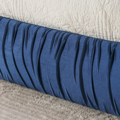 CAMA AZUL KING SIZE SOLAMENTE-King Size Upholstered Bed Frame, Modern Minimalist Style with Segmented Plump Compressed Sponge Headboard, Shiny velvet & Sturdy Leg Support, Mattress Not Included-Dark Blue
