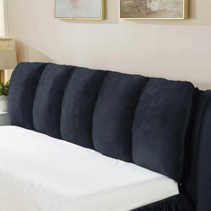 CAMA NEGRA SATIN #9KING SIZE SOLAMENTE-King Size Upholstered Bed Frame, Modern Minimalist Style with Segmented Plump Compressed Sponge Headboard, Shiny velvet & Sturdy Leg Support, Mattress Not Included-Black