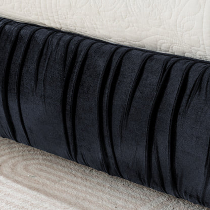 CAMA NEGRA SATIN #9KING SIZE SOLAMENTE-King Size Upholstered Bed Frame, Modern Minimalist Style with Segmented Plump Compressed Sponge Headboard, Shiny velvet & Sturdy Leg Support, Mattress Not Included-Black
