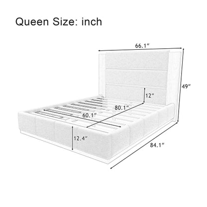 CAMA GRIS 009 QUEEN/KING - Upholstered Platform Bed Frame with Extended Wood Headboard, Modern Bed with Wood Base, No Box Spring Needed, Queen Size, Grey Velet