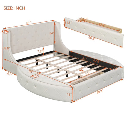 CAMA BEIGE 001 QUEEN SIZE SOLAMENTE - Upholstered Platform Bed Queen Size Storage Velvet Bed with Wingback Headboard and 1 Big Drawer,2 Side Storage Stool(Beige)