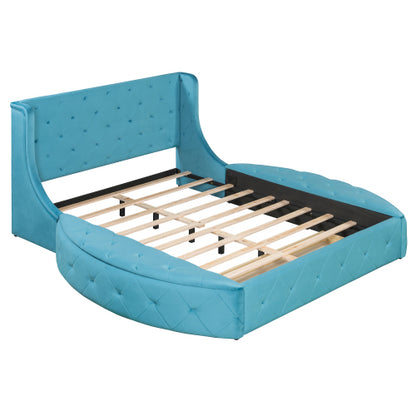 CAMA AZUL 002 QUEEN SIZE SOLAMENTE - Upholstered Platform Bed Queen Size Storage Velvet Bed with Wingback Headboard and 1 Big Drawer,2 Side Storage Stool(Blue)(Old sku: LP100815AAC)