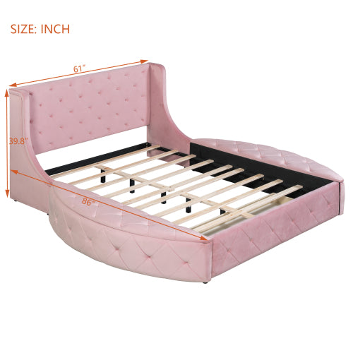CAMA ROSA 003 QUEEN SIZE SOLAMENTE - Upholstered Platform Bed Queen Size Storage Velvet Bed with Wingback Headboard and 1 Big Drawer,2 Side Storage Stool(Pink)