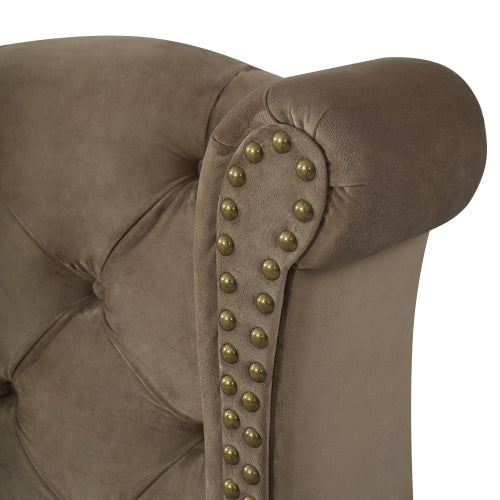 CAMA BROWN 008 KING SIZE SOLAMENTE - King Size Upholstered Bed Frame With Velvet Fabric &Thick Tufted Wingback Headboard