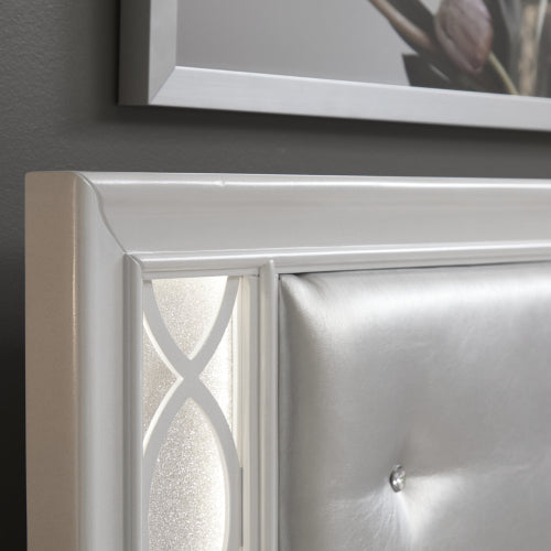 CAMA GRIS 007 KING SIZE SOLAMENTE - Galaxy Upholstered Tufting Panel Bed with LED Lights in Pearlized White, King