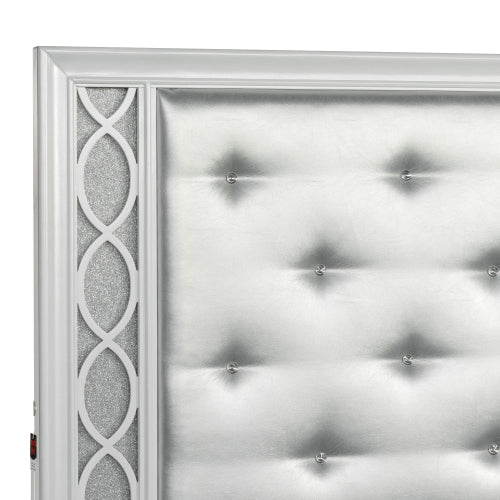 CAMA GRIS 007 KING SIZE SOLAMENTE - Galaxy Upholstered Tufting Panel Bed with LED Lights in Pearlized White, King