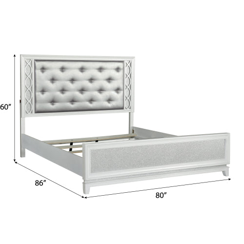 CAMA GRIS 007 KING SIZE SOLAMENTE - Galaxy Upholstered Tufting Panel Bed with LED Lights in Pearlized White, King